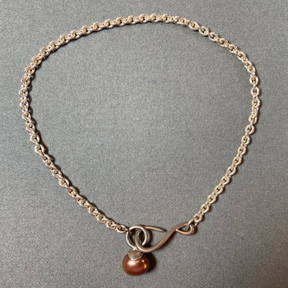 Catherine Canino Silver Chain Necklace with‎ Big bronze pearl Silver